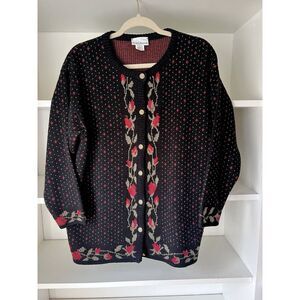 Vintage 90s Croft & Barrow Cardigan Floral Knit Sweater Small‎ Medium